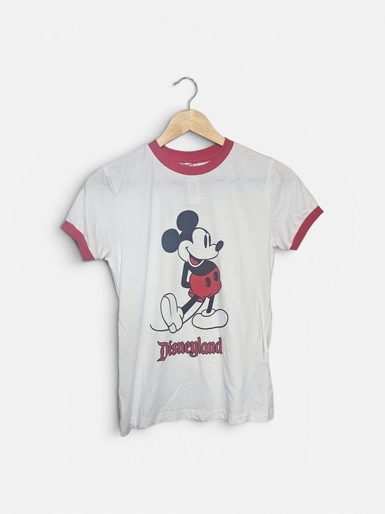 Disney Tops - Disneyland Mickey Mouse Ringer Graphic Tee Women's Small White Red Disney Parks